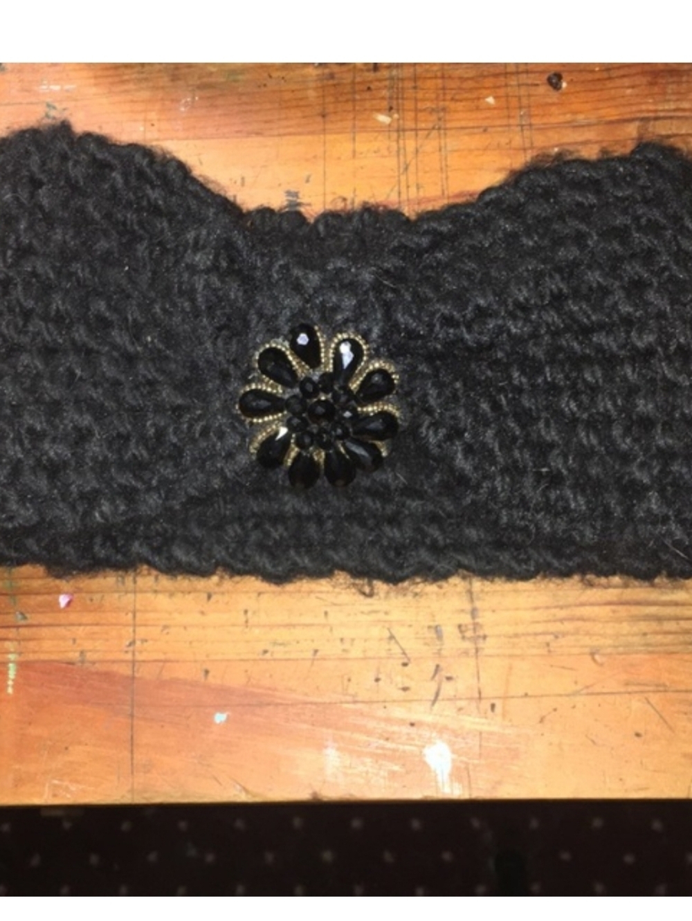 Black Knit Flower-Accent Headband Earwarmer Headwarmer